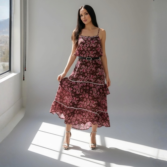 Nasty Gal ✦ Floral Hanky Hem Midi Prom Dress ✦ Pink Romantic Glam Size 2 NWT - Picture 3 of 9